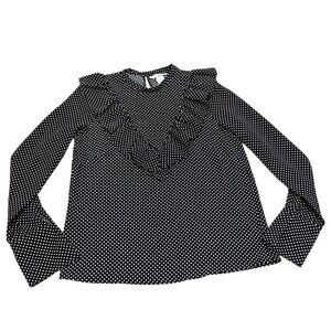 Cute H&M Ruffle Neck Polka Dot Blouse Size 2